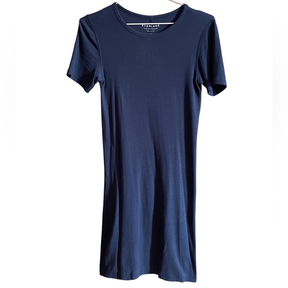 Everlane S short sleeve black cotton stretch dress